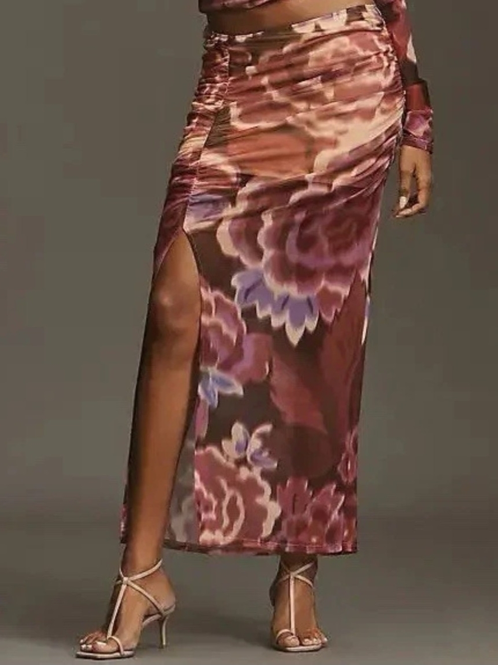 NWT Anthropologie Ruched Side-Slit Maxi Skirt Pink Size Small